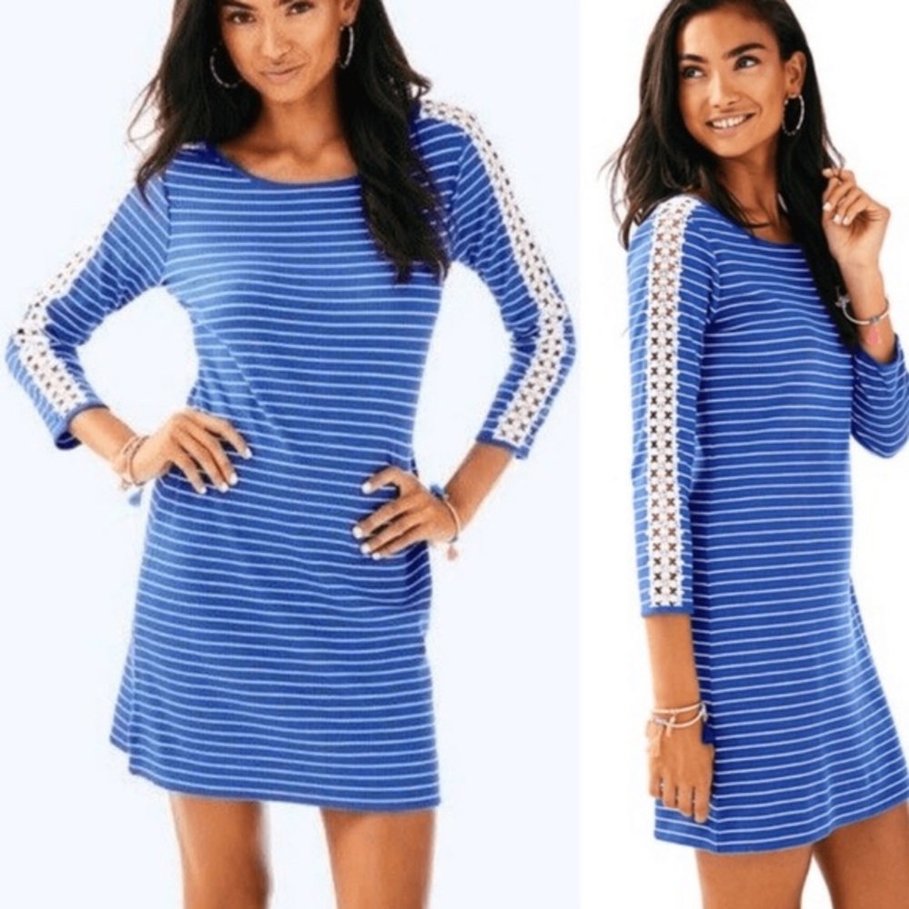 Lilly Pulitzer Marlowe Dress in Beckon Blue Breeze Stripe L Modal Stretch Knit